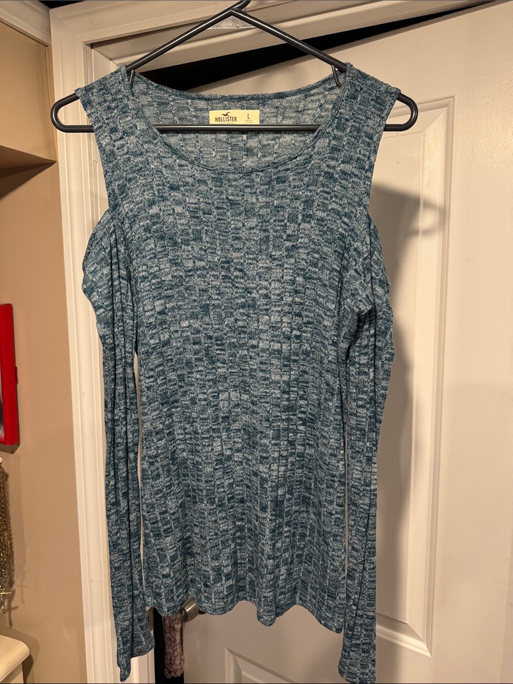 Hollister Teal Marled Cold-Shoulder Long Sleeve Dress Size Large